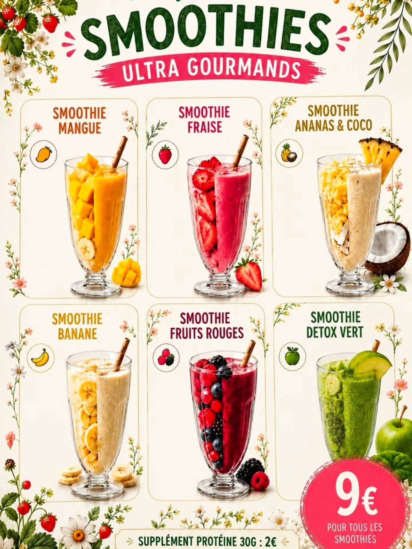 Affiche des six smoothies frais de Leona Cannes
