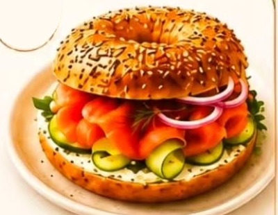 Bagel au saumon fumé, fromage frais, concombre et aneth chez Leona Cannes