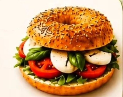 Bagel tomates, mozzarella, basilic et roquette chez Leona Cannes